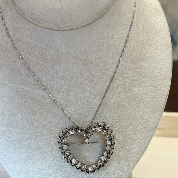 18K RPG Necklace and Silver Tone Rhinestone Heart Pendant Brooch Vintage - Picture 3 of 12